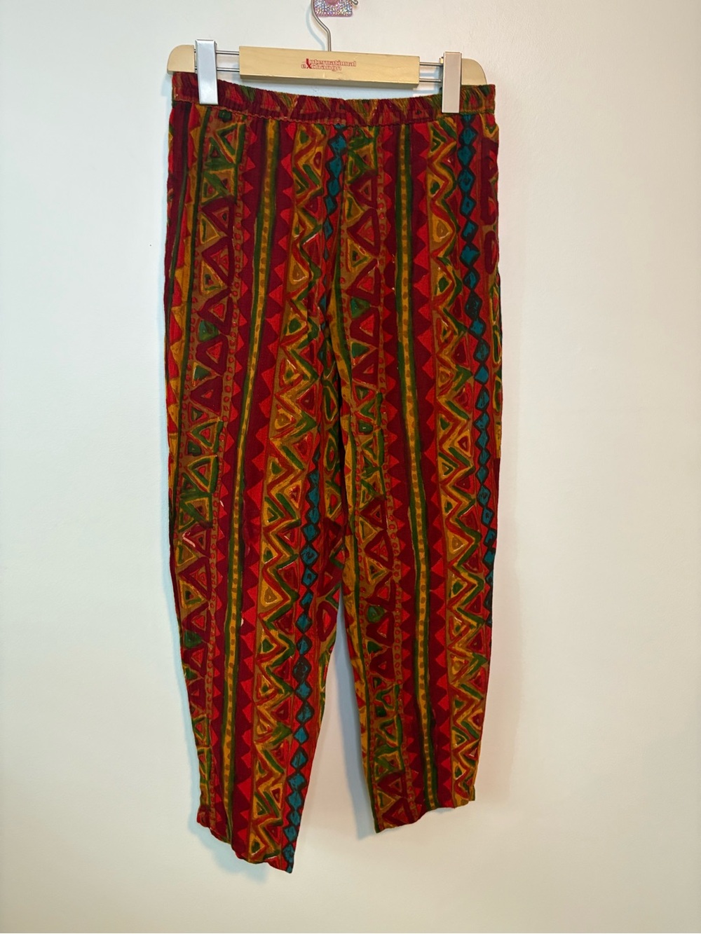 Marks & Spencer Red Multicolor Tribal Print Elastic Waist Joggers